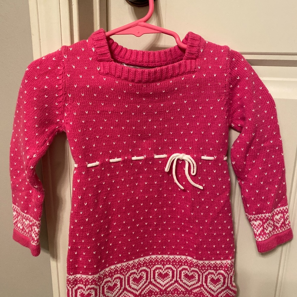 Baby Pink and White Knit Dress with Hearts